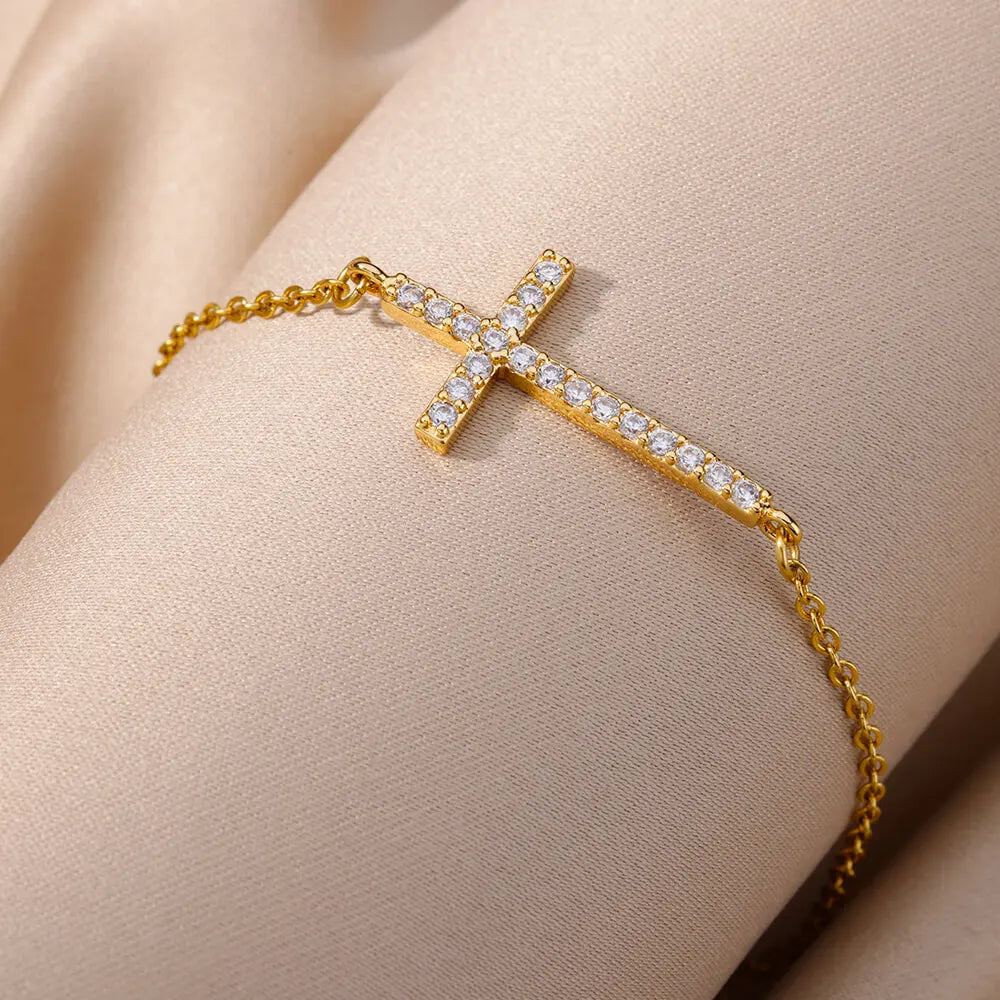 Radiant Devotion: Crystal Cross Bracelet Collection – Stainless Steel