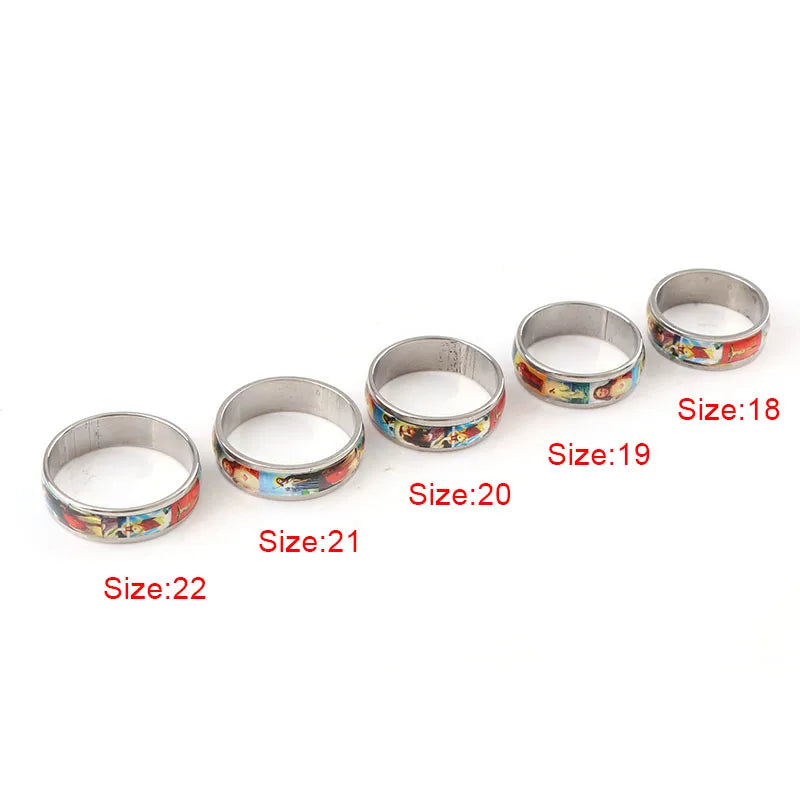 Shared Faith: Stainless Steel Enamel Religious Round Rings (Pair Set)