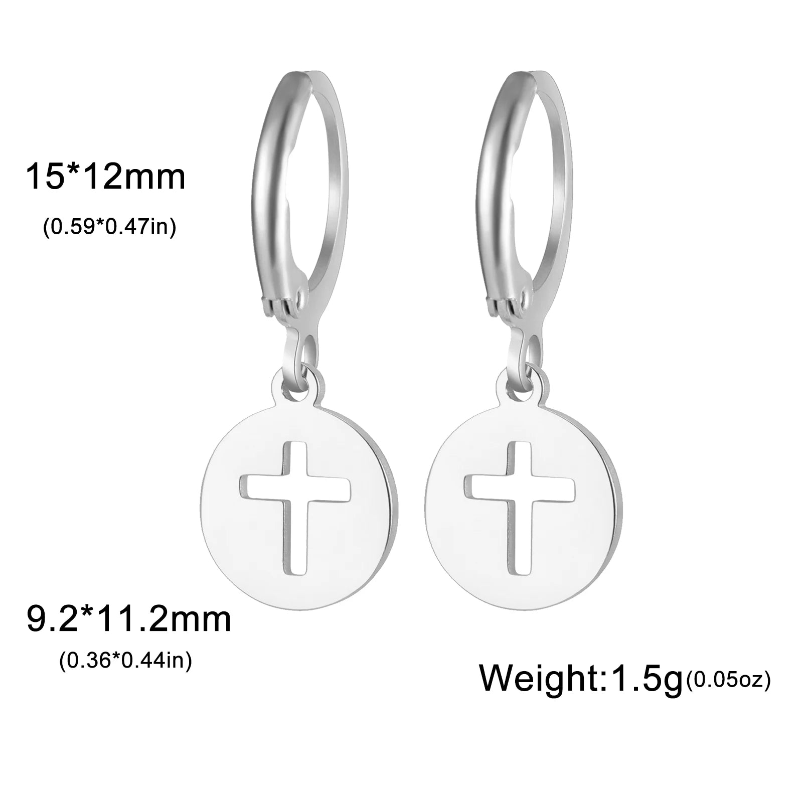 Silver earrings with cross designs on a white background