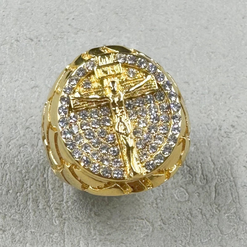 Bold Faith: JESUS Crucifix Signet Ring – Pave Rhinestone Stainless Steel