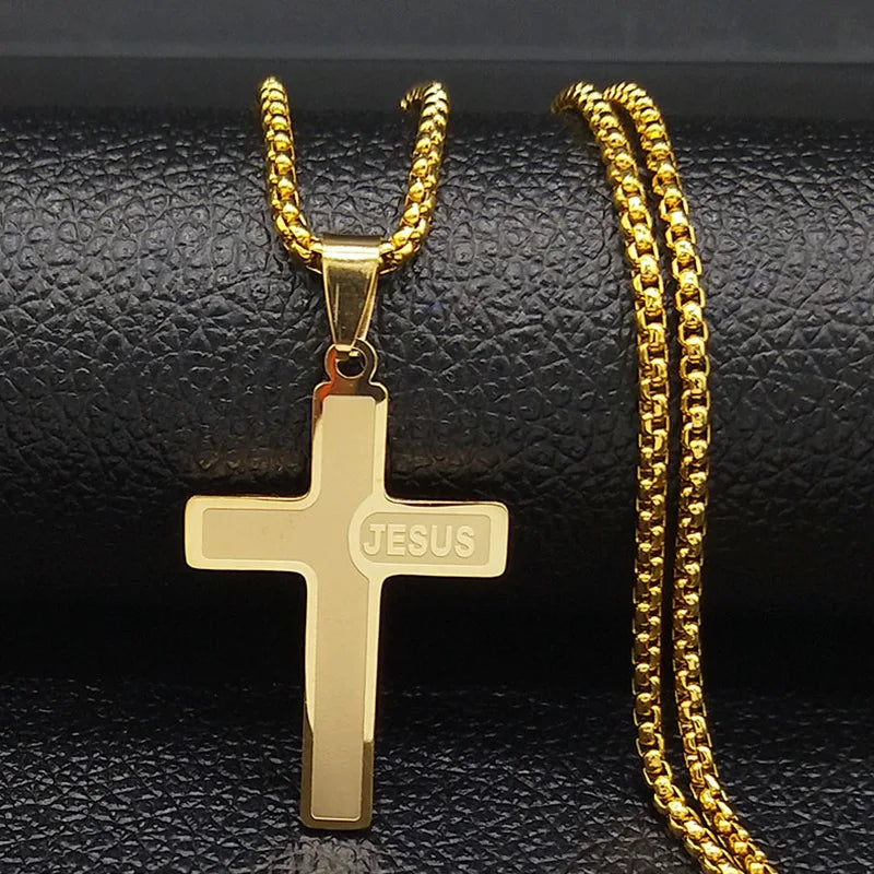 Enduring Statement: Stainless Steel Jesus Cross Pendant Necklace