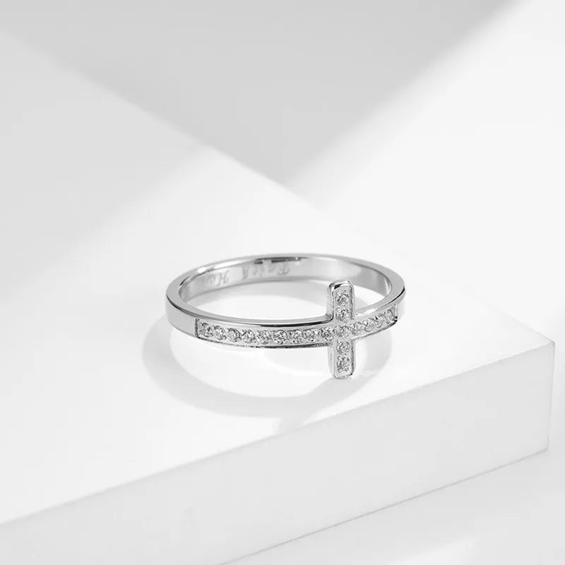 Symbolic Grace: 'Faith Hope Love' Engraved Cross Ring – Stainless Steel