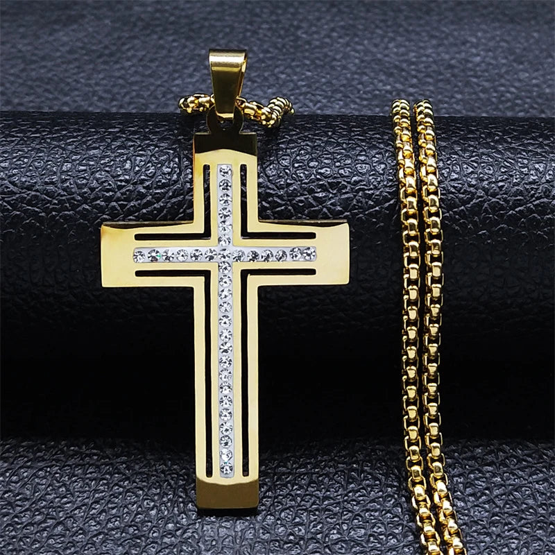Gold cross pendant with chain