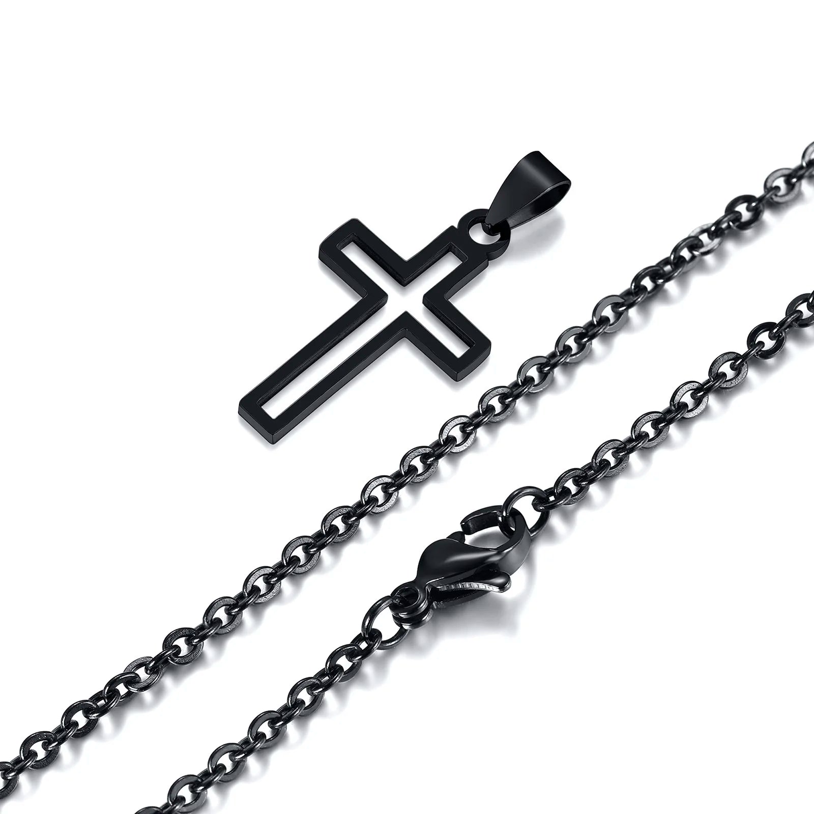 Modern Faith: Cutout Cross Pendant Necklace – Stainless Steel