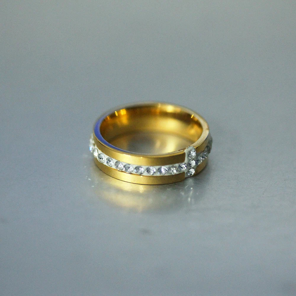 Eternal Bond: Zircon Jesus Cross Ring – Gold-Plated Stainless Steel