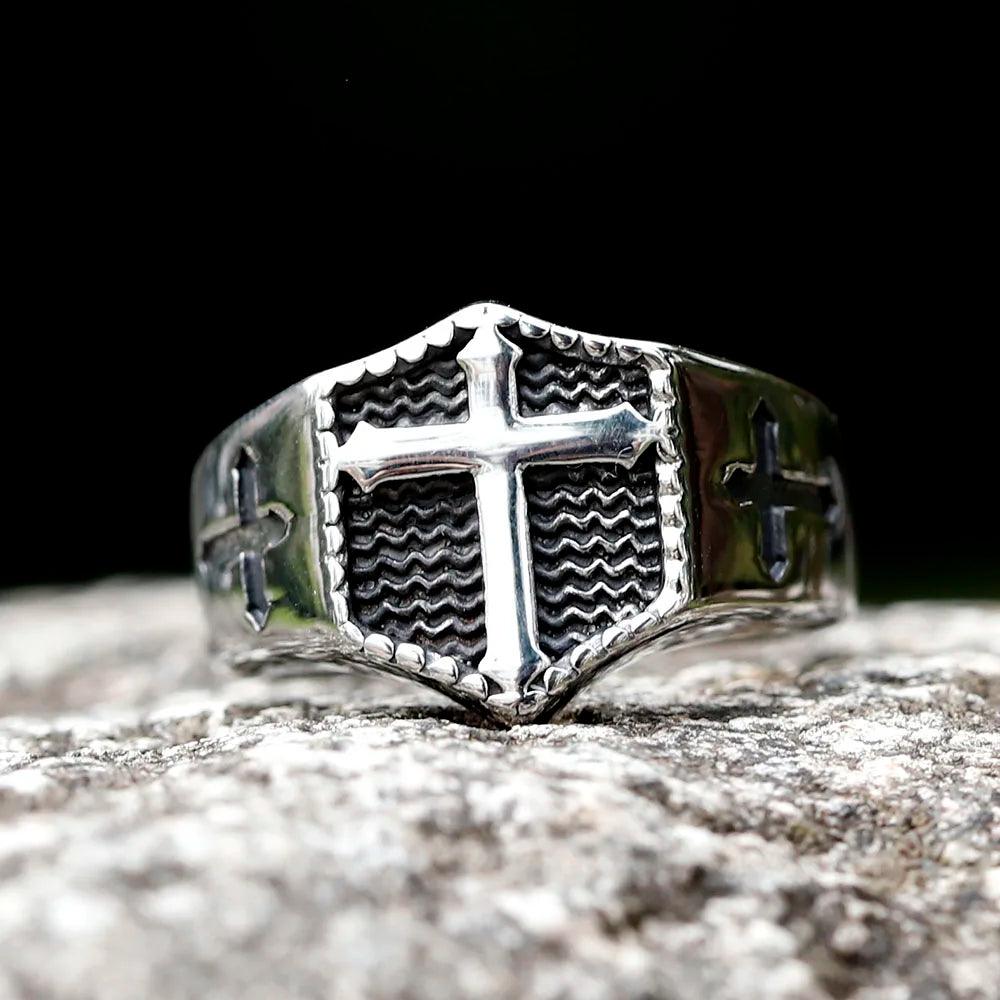 Core Faith: Classic Cross Band Ring – Stainless Steel