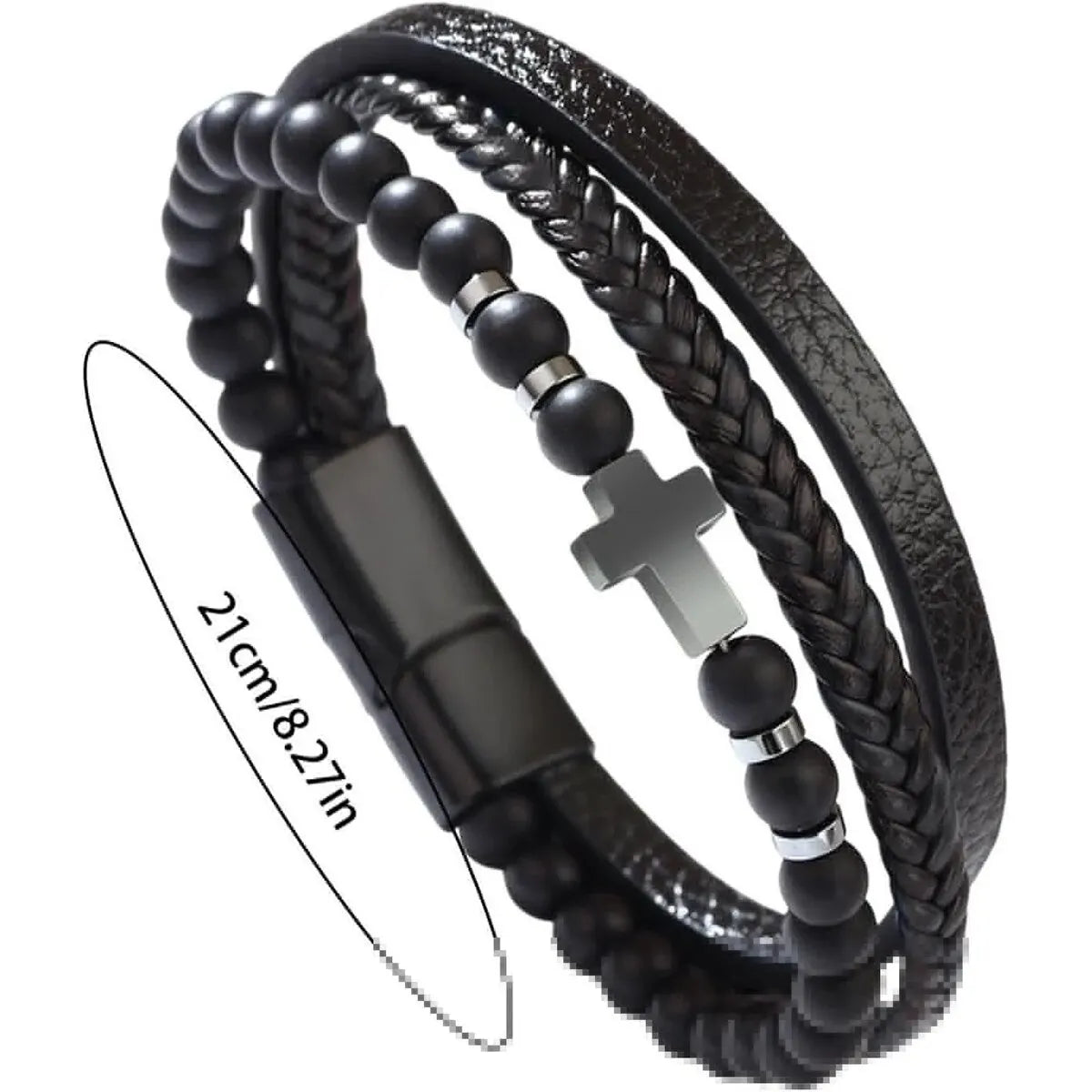 Textured Strength: Multi-Strand Woven Leather Cross Cuff Bracelet