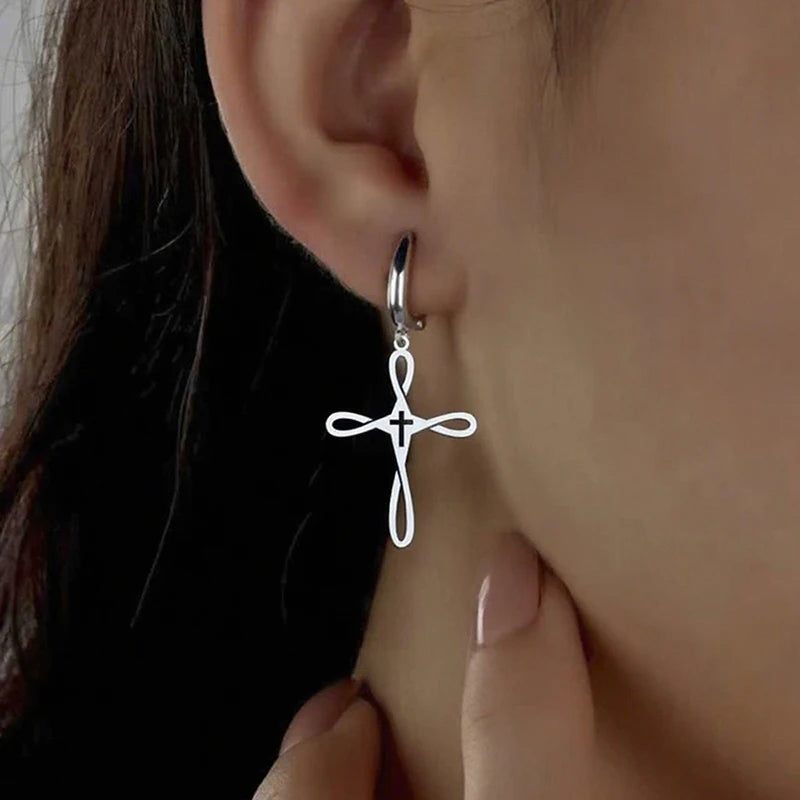 Silver colour cross earrings, sound charged
