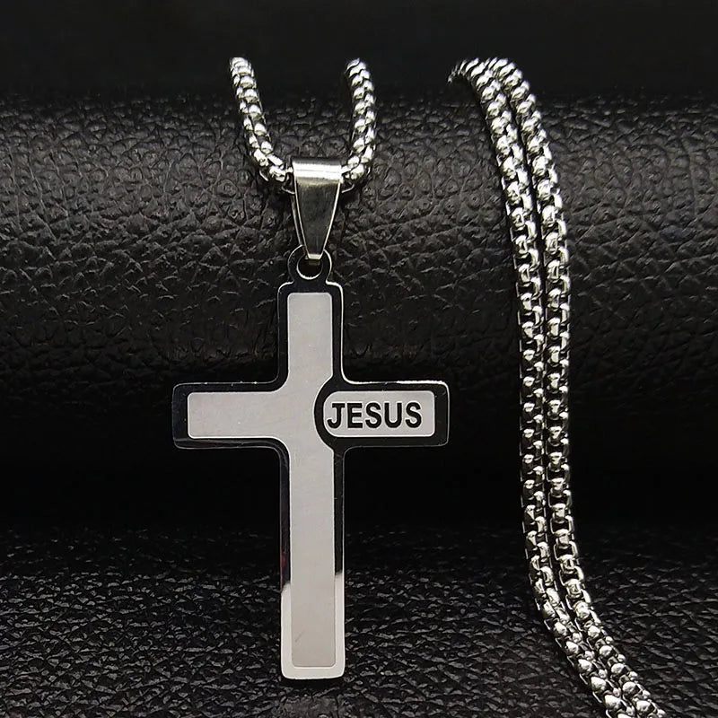 Enduring Statement: Stainless Steel Jesus Cross Pendant Necklace