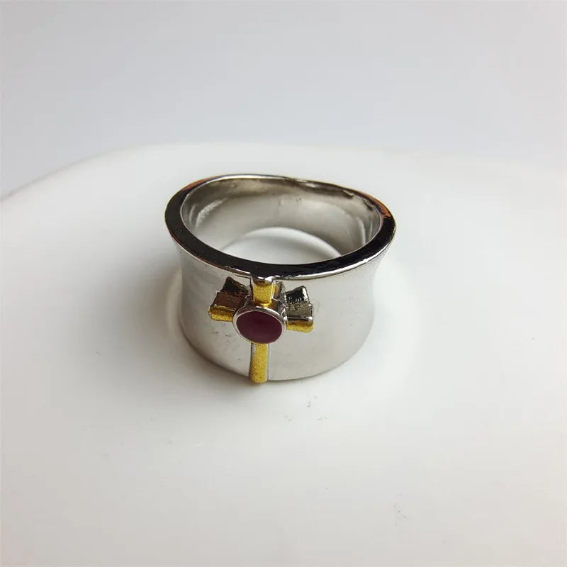 Rustic Faith: Red Stone Cross Statement Ring