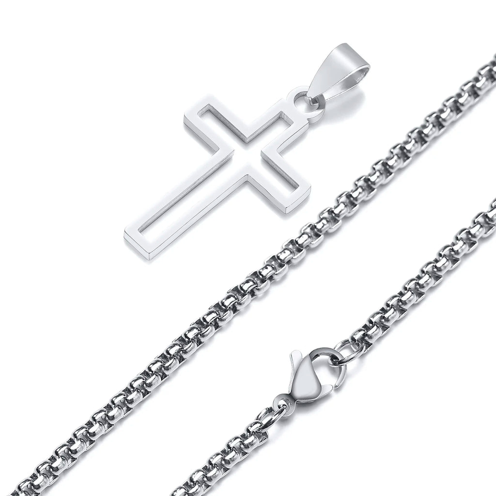 Modern Faith: Cutout Cross Pendant Necklace – Stainless Steel