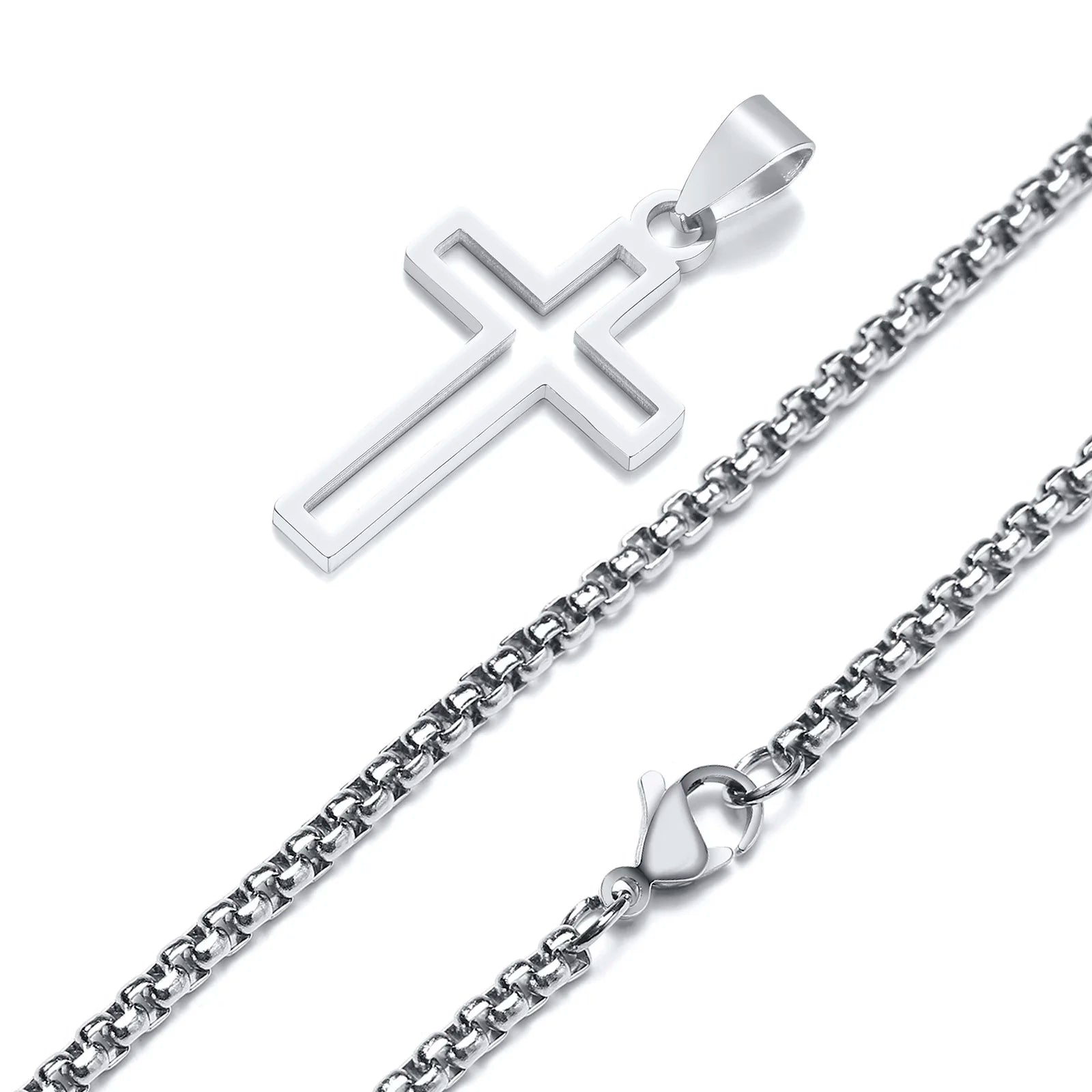 Modern Faith: Cutout Cross Pendant Necklace – Stainless Steel