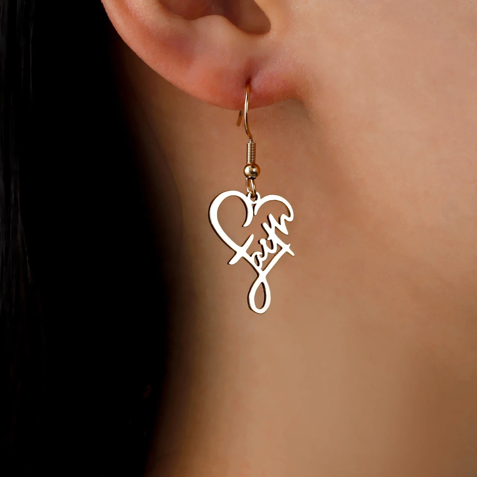 Scripted Hope: Faith Heart Dangle Earrings – Stainless Steel