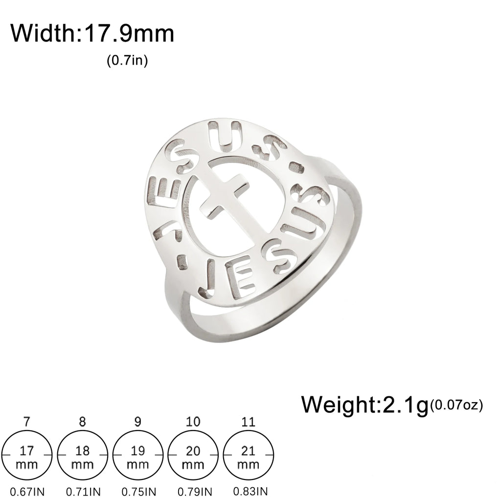 Holy Circle: 'JESUS' Cutout Cross Round Ring