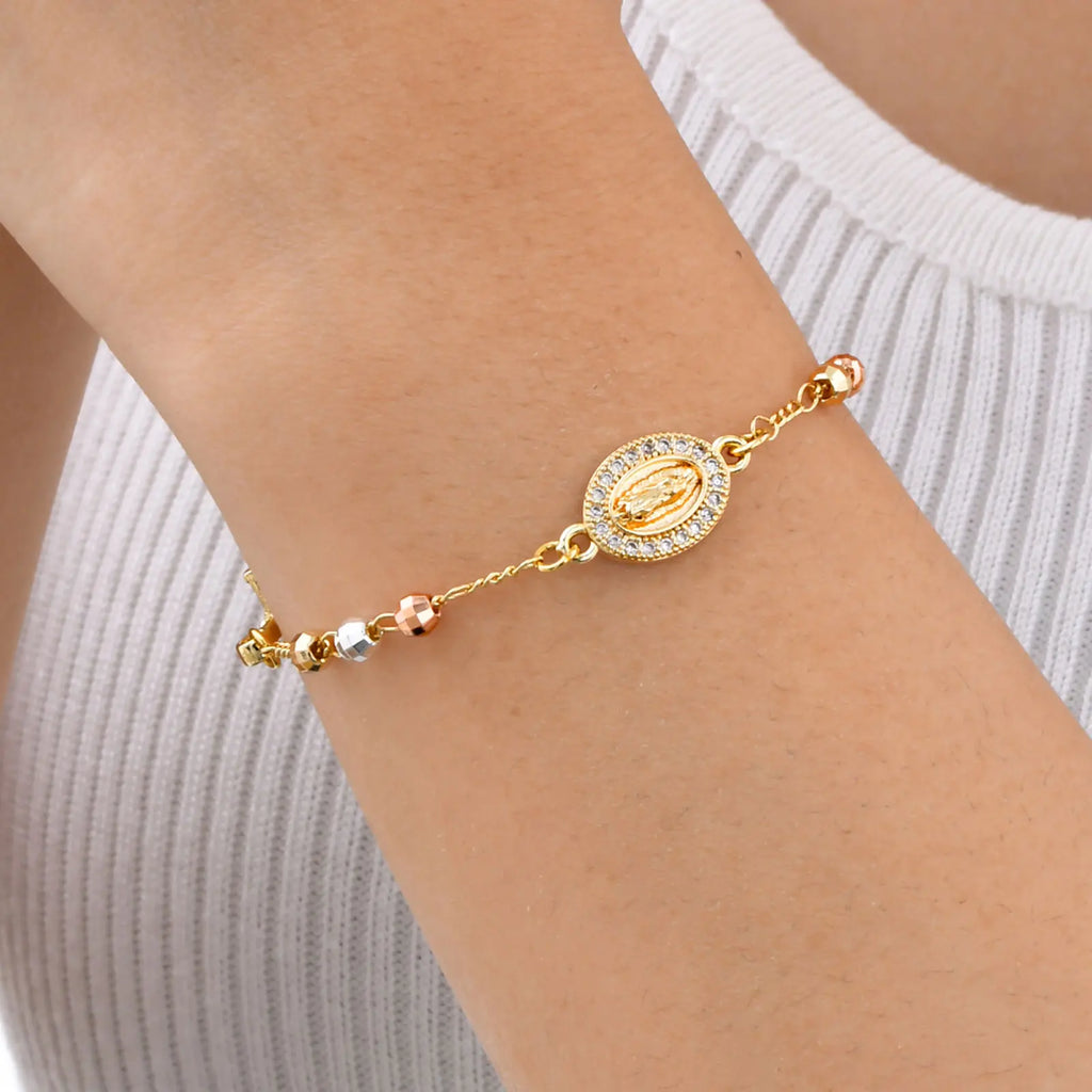 Divine Devotion: Rosary Bracelet with Virgin Mary & Cross – Stainless Steel