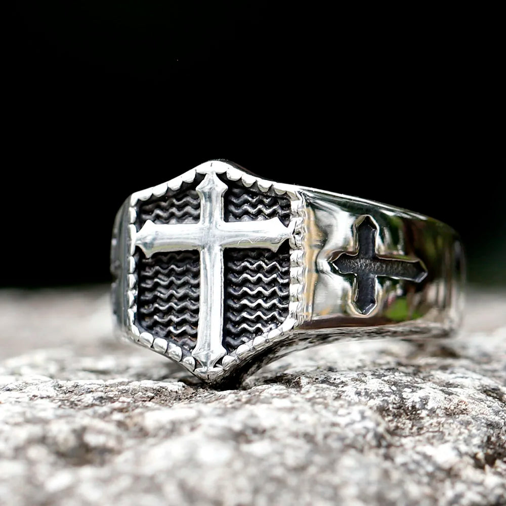 Core Faith: Classic Cross Band Ring – Stainless Steel