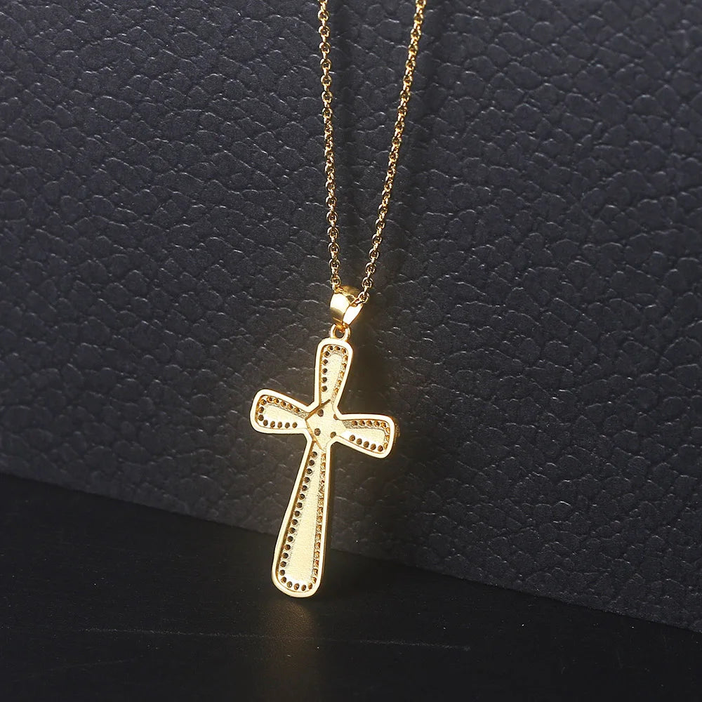 Accessible Sparkle: Zircon Pave Cross Pendant Necklace