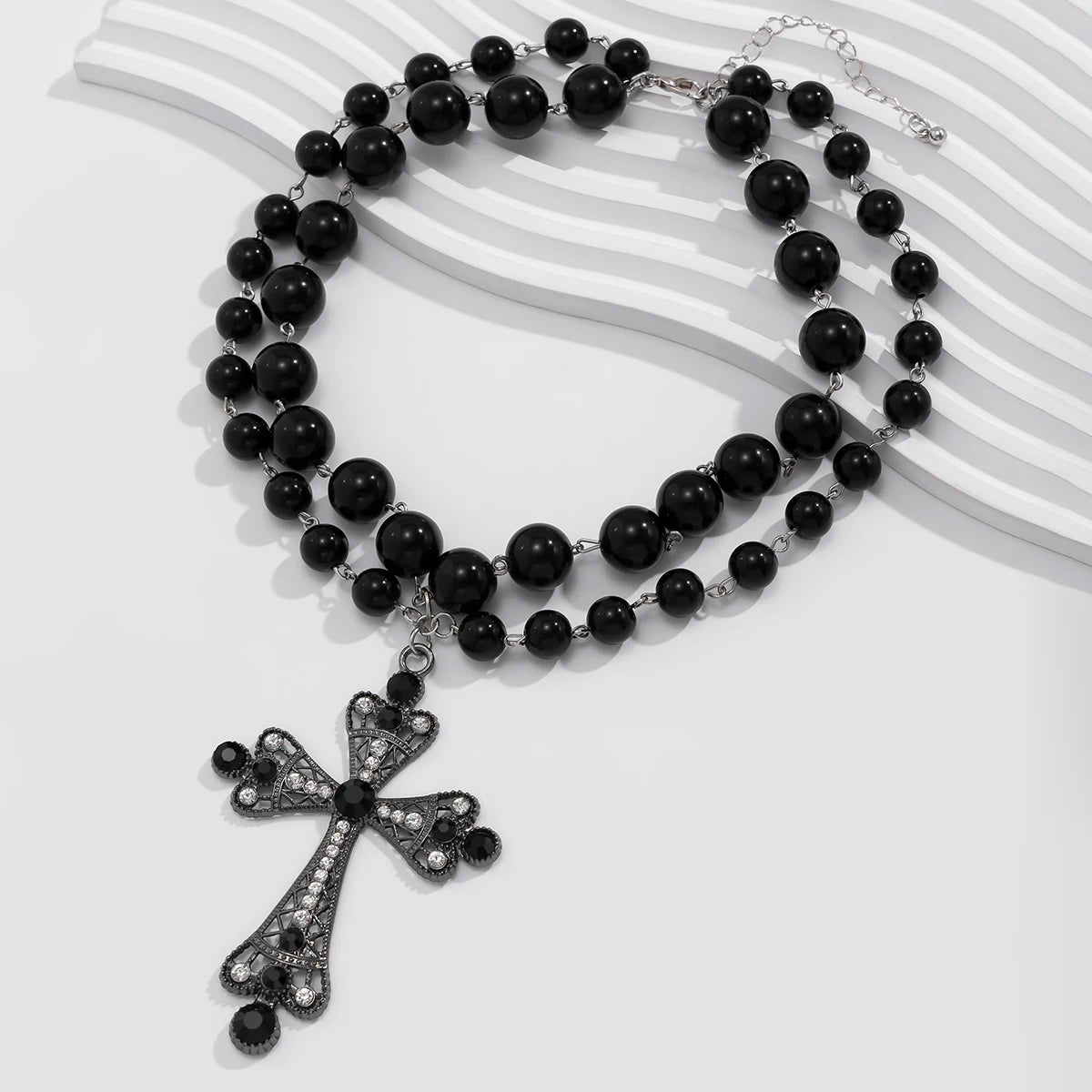IngeSight.Z Trend Goth Large Cross Pendant Necklace Elegant Charming Imitation Pearl Woman Choker Y2K Neck Jewelry Accessories