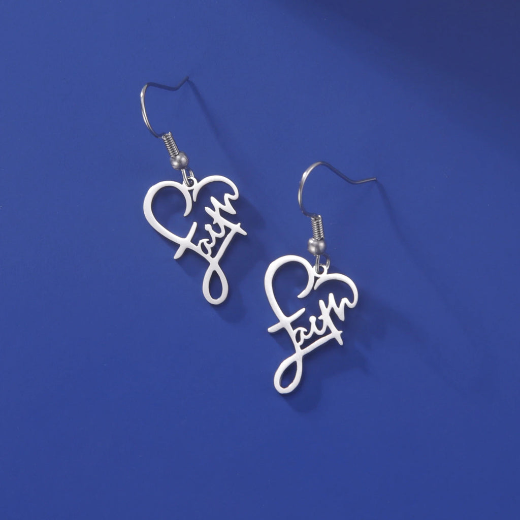 Scripted Hope: Faith Heart Dangle Earrings – Stainless Steel