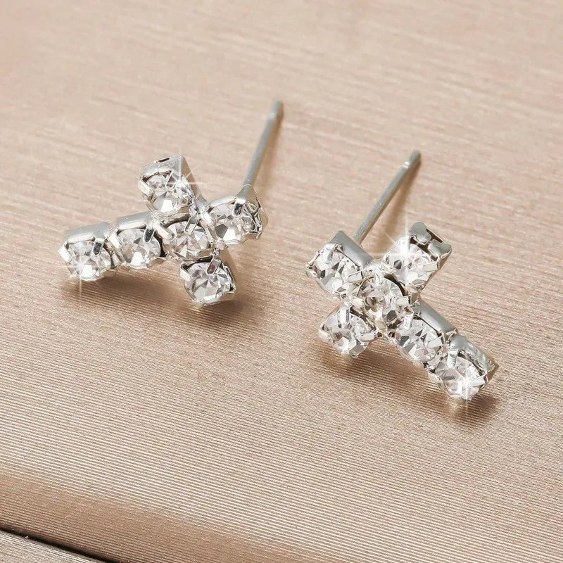 Divine Sparkle: Dazzling Cross Cubic Zirconia Stud Earrings