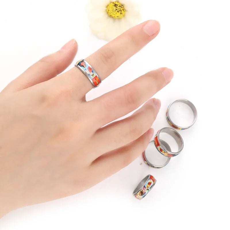 Shared Faith: Stainless Steel Enamel Religious Round Rings (Pair Set)