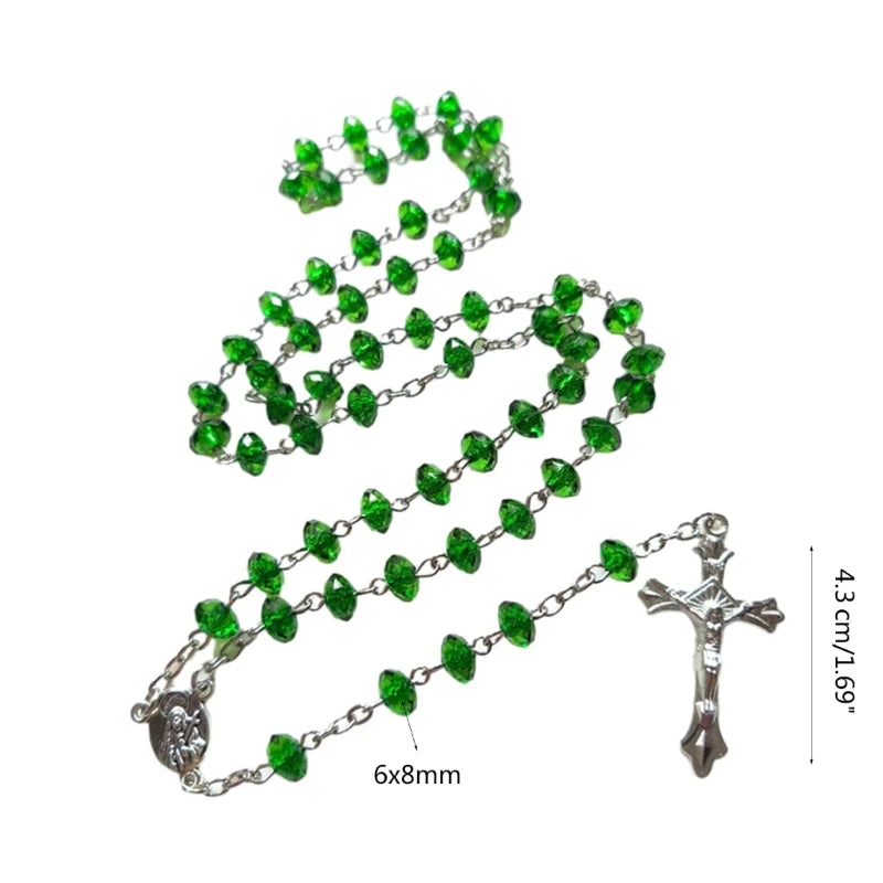 Vibrant Devotion: Green Faceted Rosary Necklace