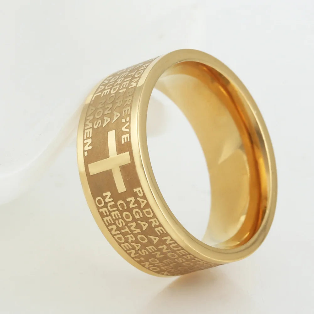 Sacred Scripture: The Holy Bible Prayer Cross Ring – Stainless Steel