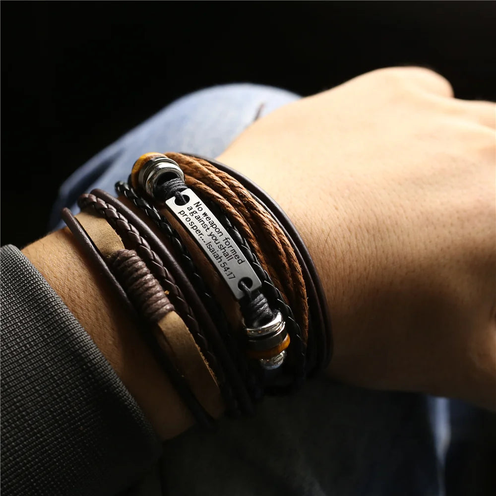 Rustic & Versatile: Multi-Layer Leather Bracelet Set