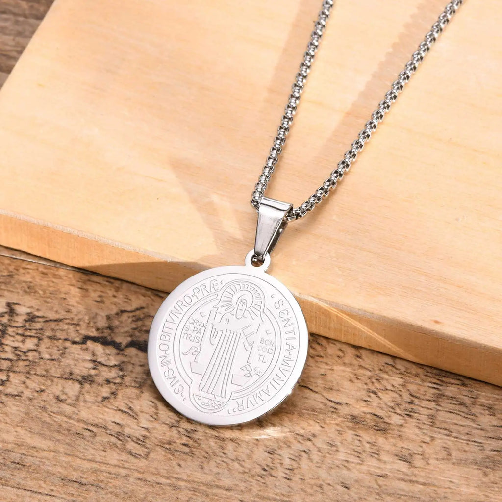 Amulet of Strength: Saint Benedict Medal Necklace – Stainless Steel
