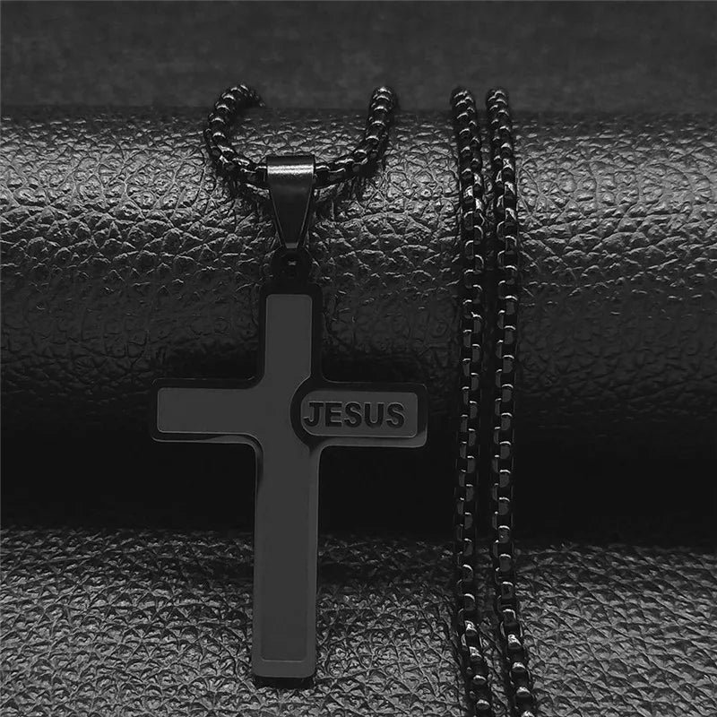 Enduring Statement: Stainless Steel Jesus Cross Pendant Necklace
