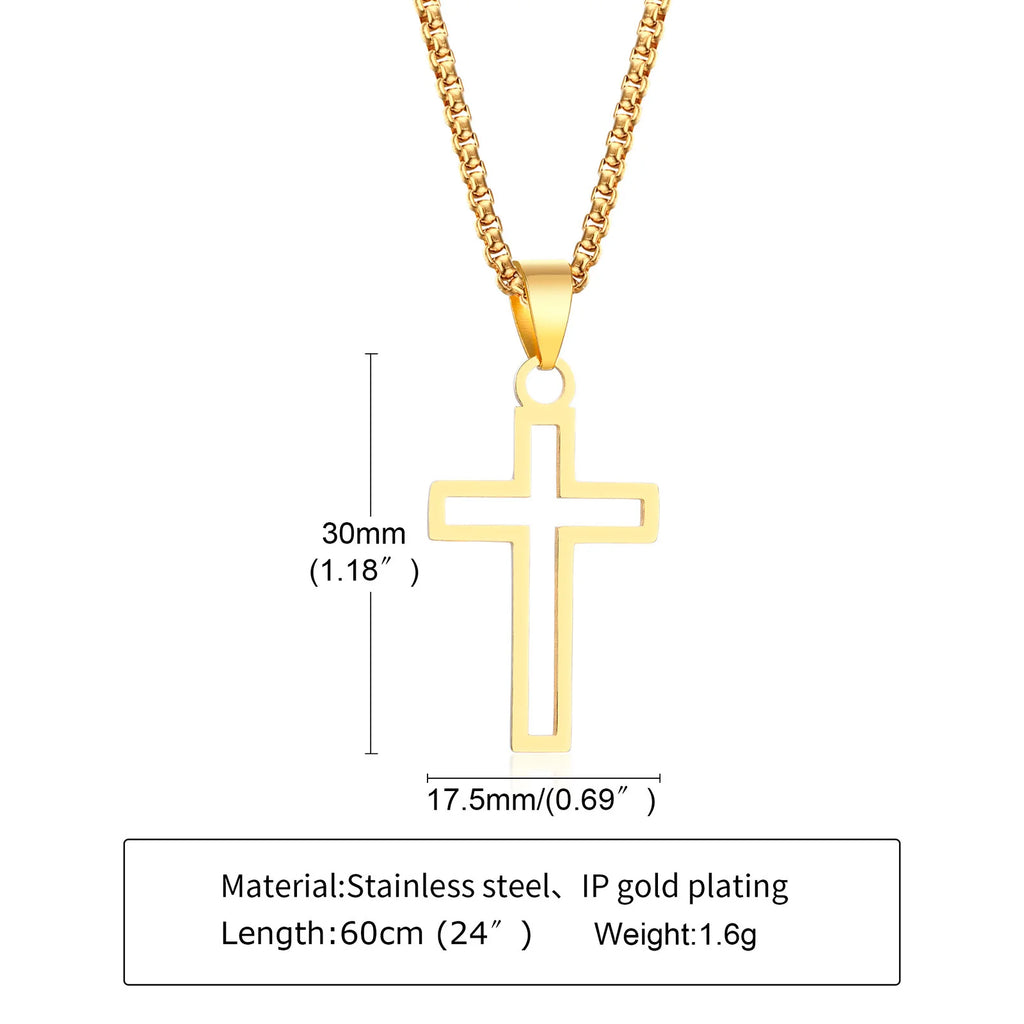 Modern Faith: Cutout Cross Pendant Necklace – Stainless Steel