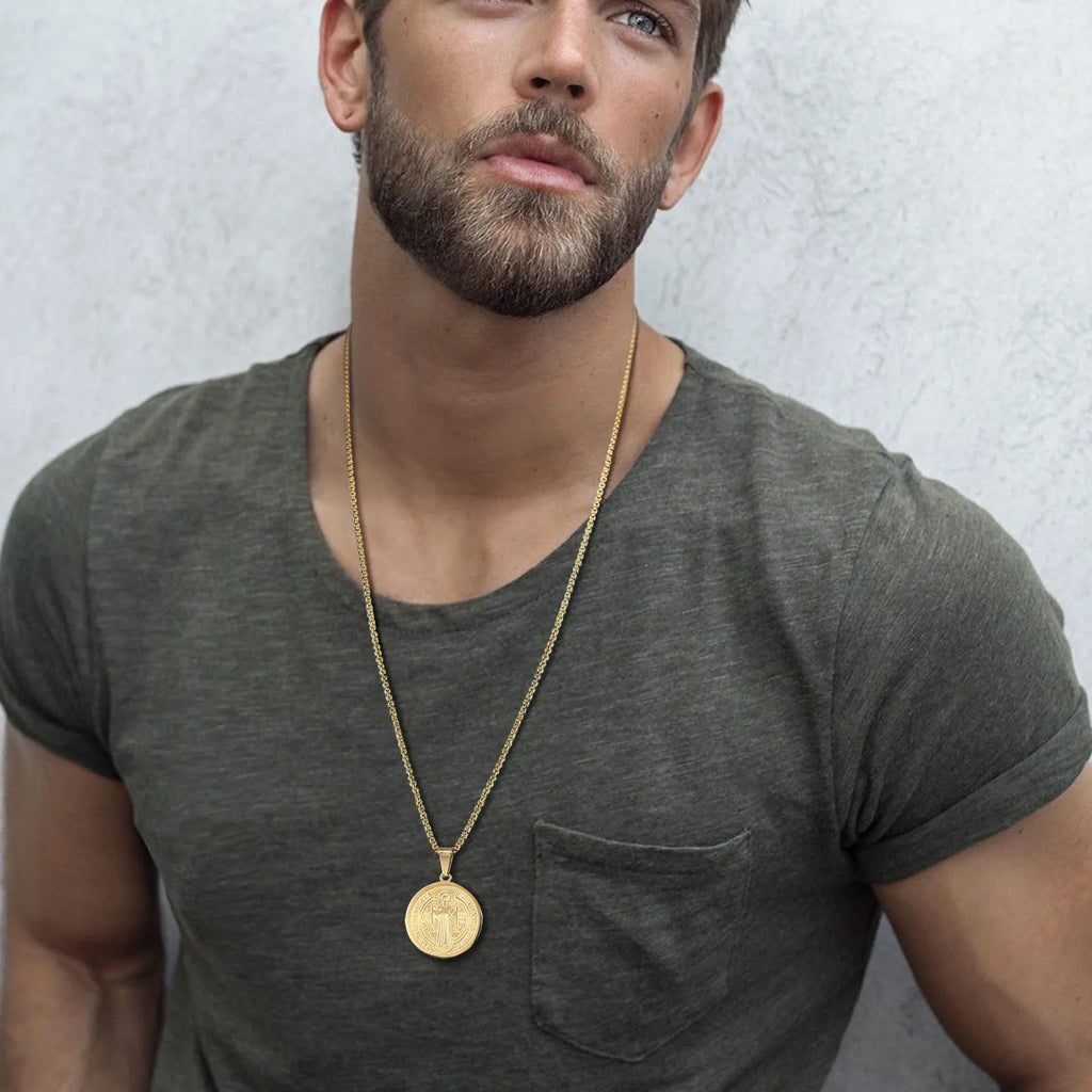 Amulet of Strength: Saint Benedict Medal Necklace – Stainless Steel