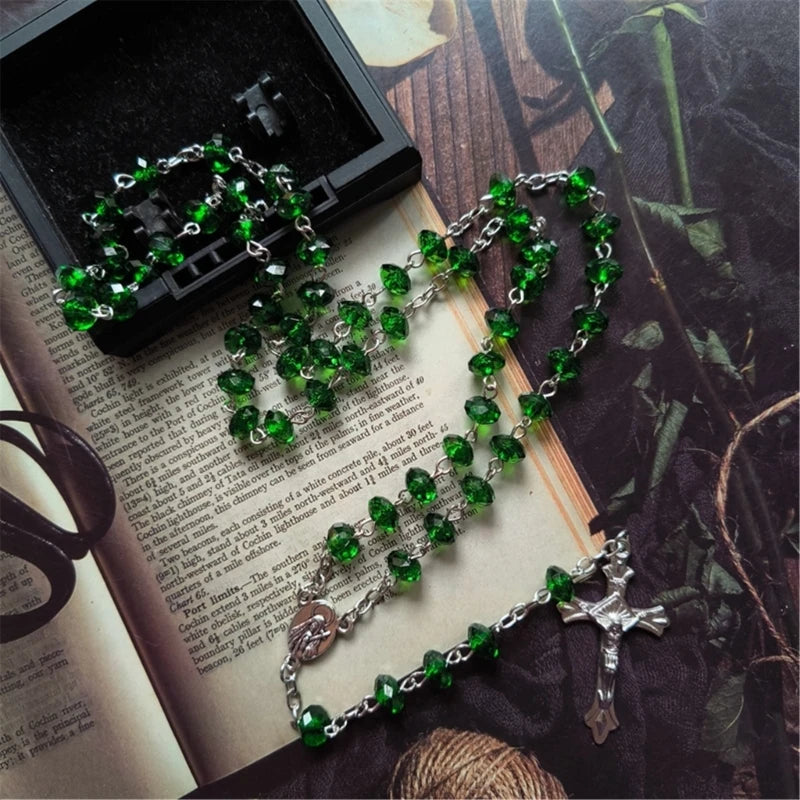 Vibrant Devotion: Green Faceted Rosary Necklace