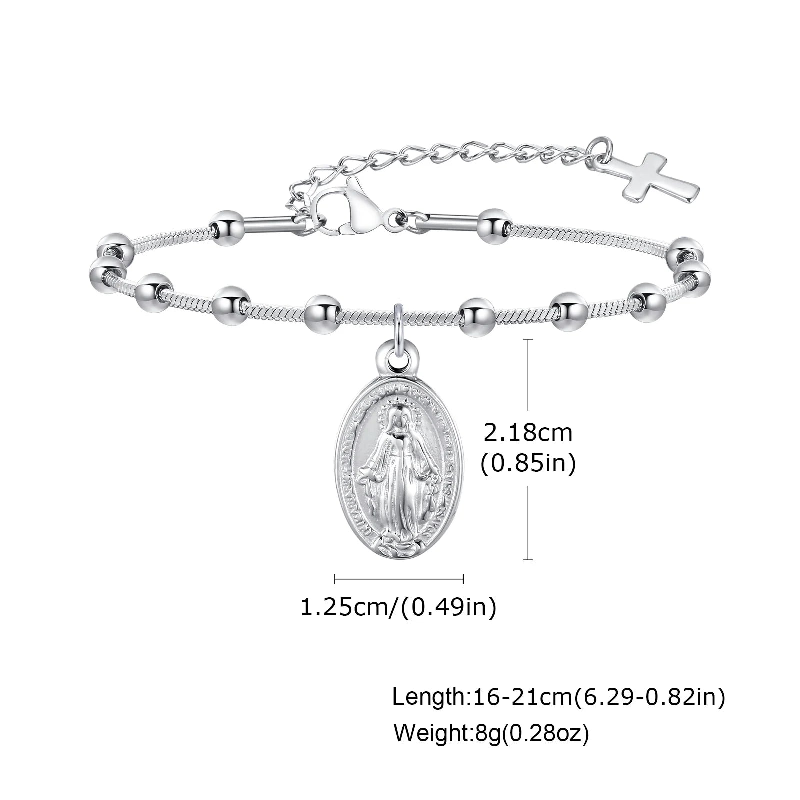 Devotional Elegance: Virgin Mary & Cross Prayer Bracelet – Stainless Steel