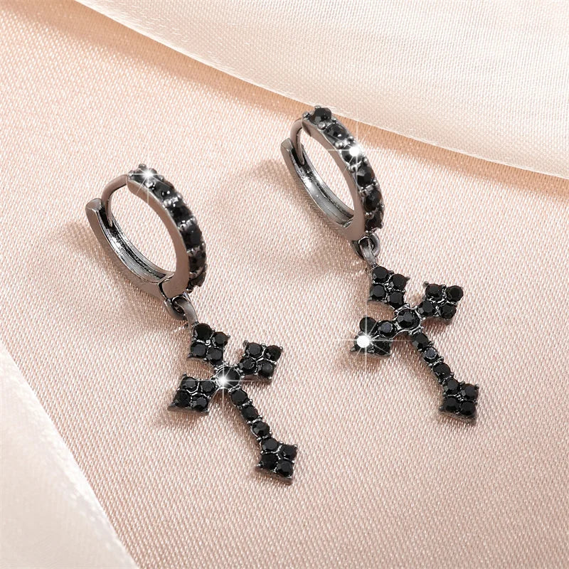 Radiant Motion: Zirconia Pave Cross Dangle Earrings