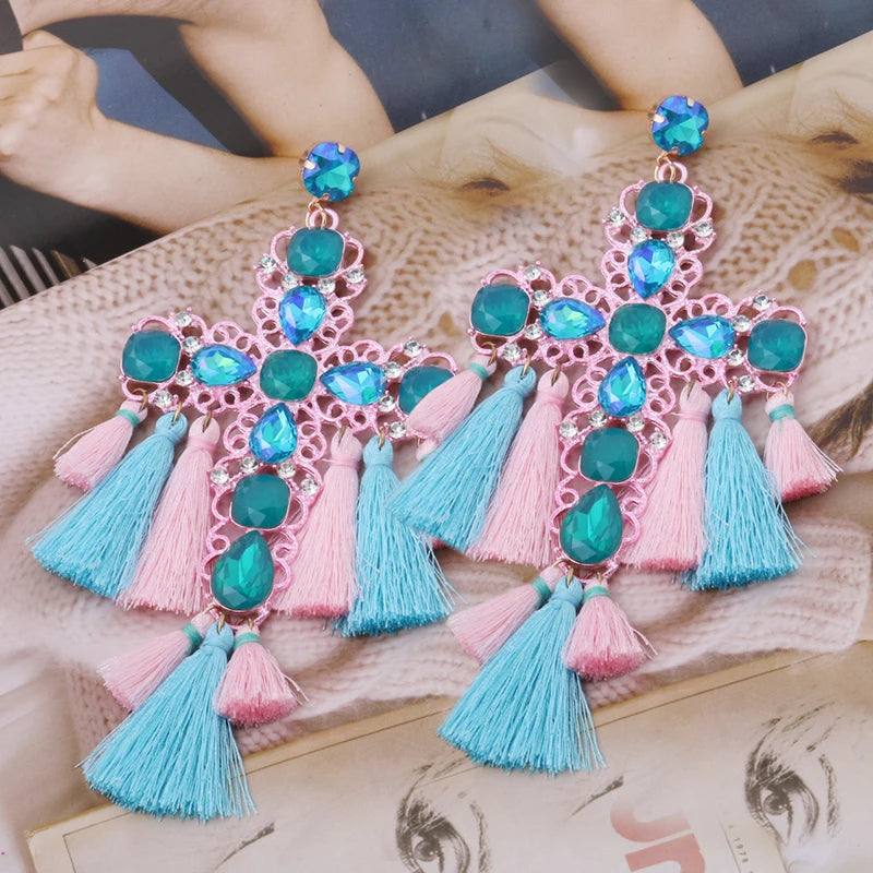 Festival Ready: Bohemia Cross Dangle Earring Range with Long Tassels