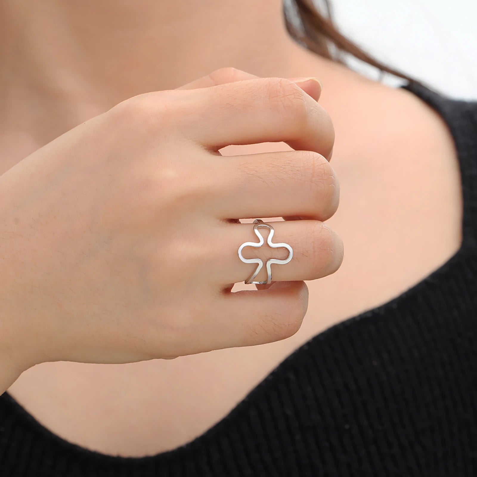 Bold Statement: Irregular Cross Ring – Stainless Steel, Silver or Gold Colour