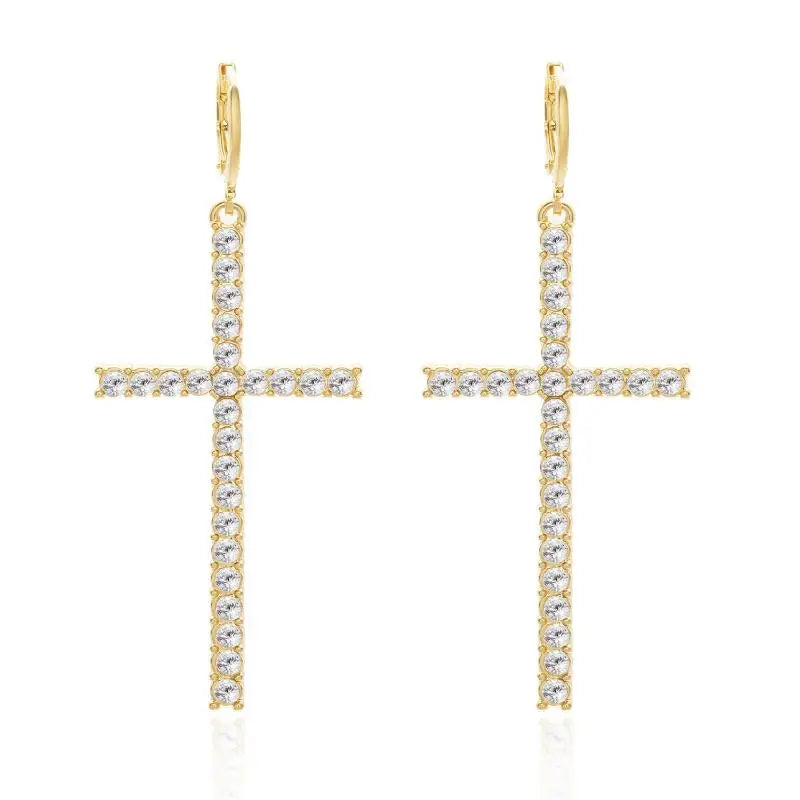 Radiant Sparkle: Zircon Crystal Cross Earrings