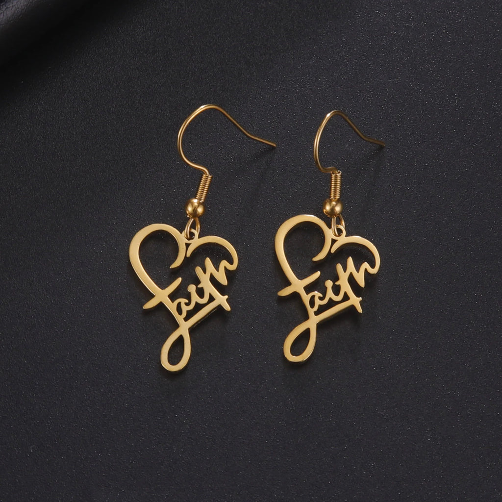 Scripted Hope: Faith Heart Dangle Earrings – Stainless Steel