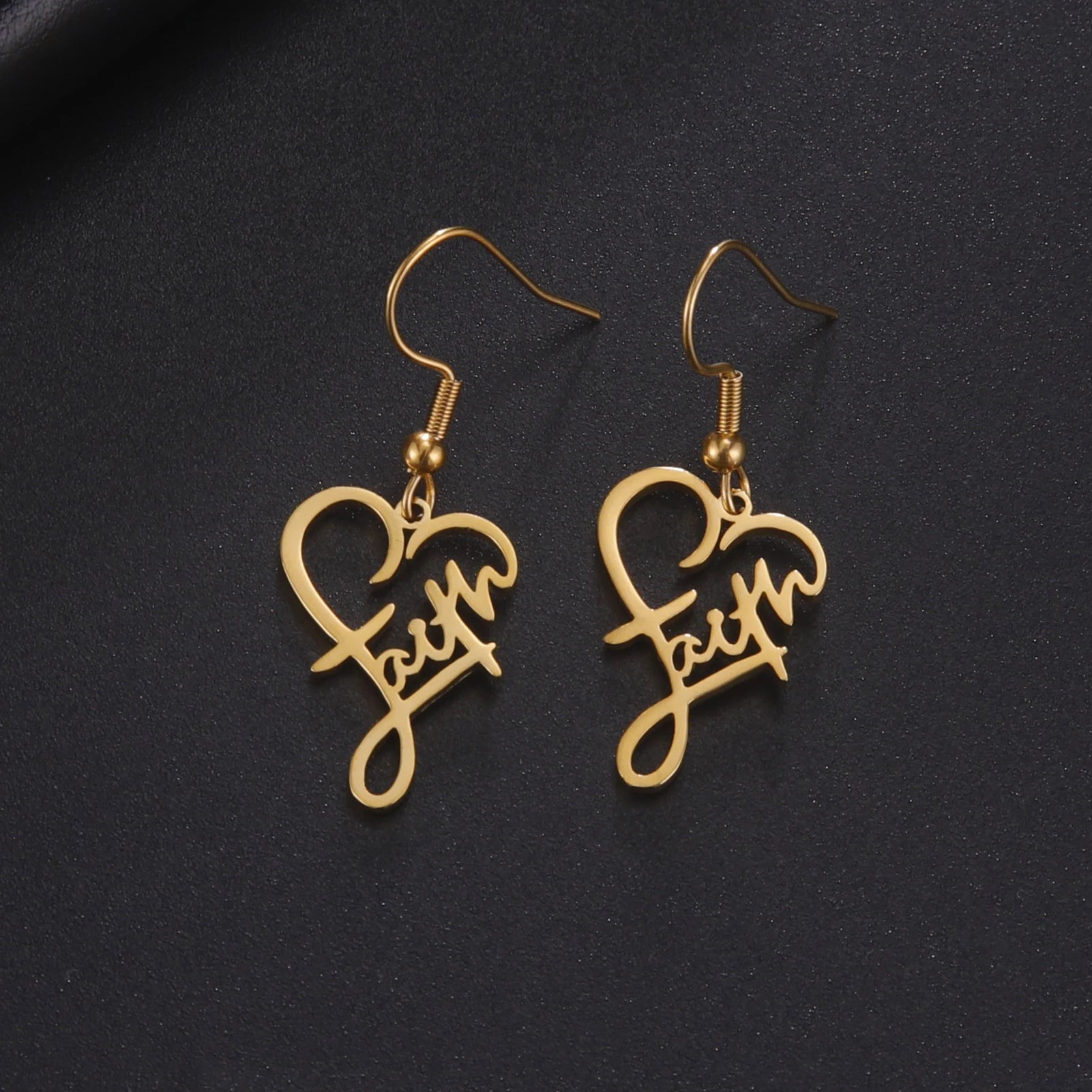 Scripted Hope: Faith Heart Dangle Earrings – Stainless Steel