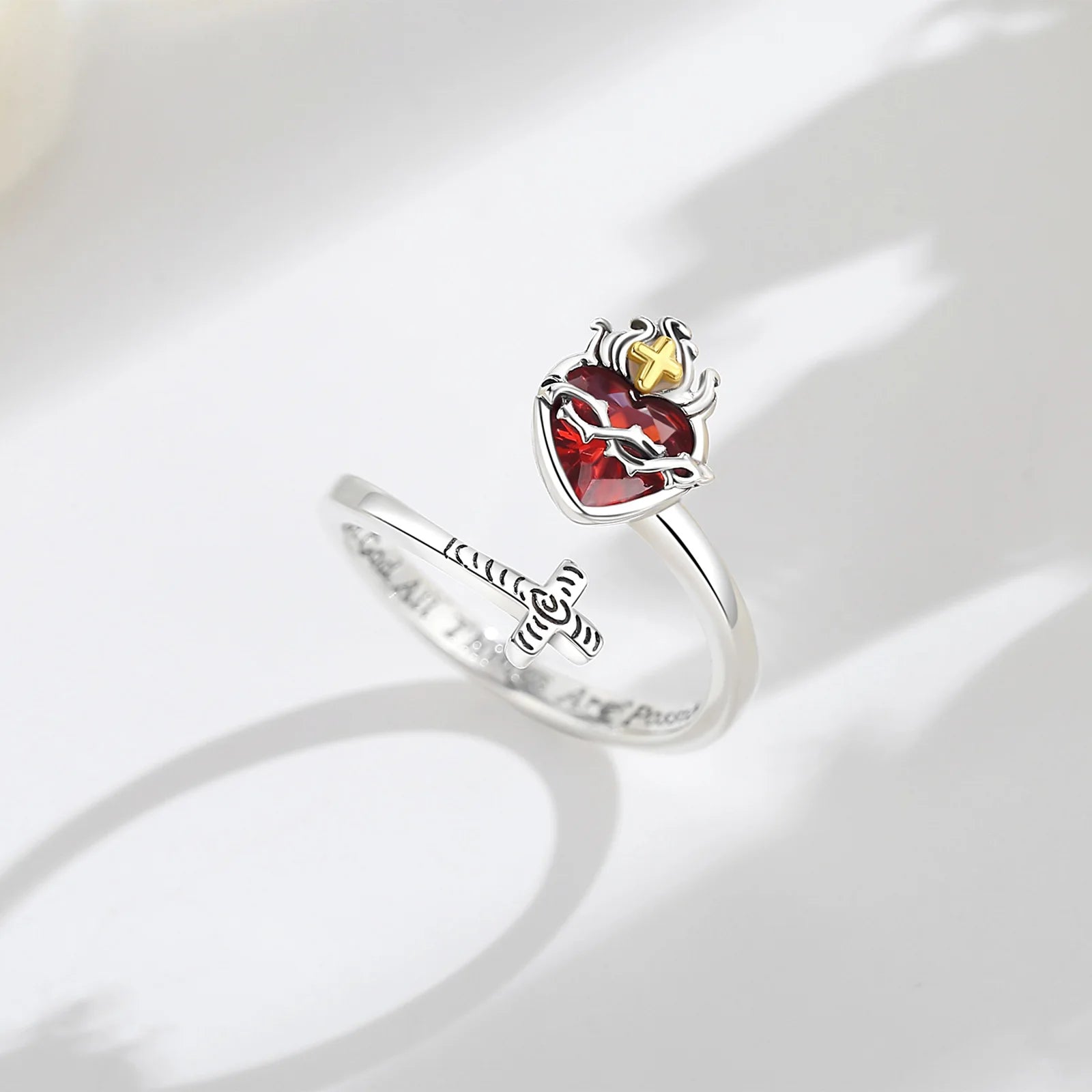 Divine Mercy: Sacred Heart of Jesus Adjustable Ring – Sterling Silver