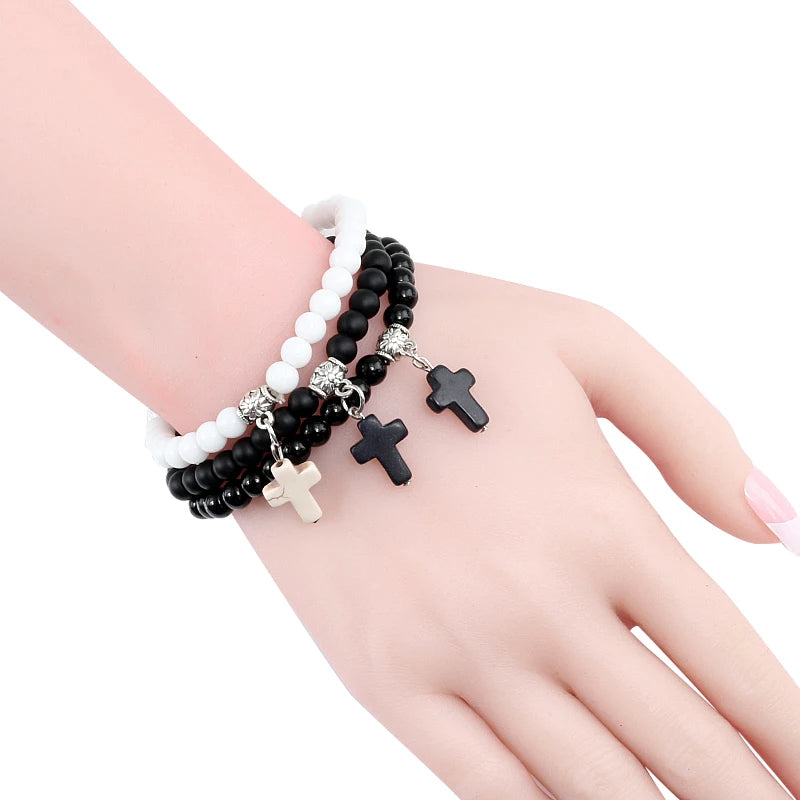Earthy Vibes: Vintage Cross Natural Stone Beaded Bracelet