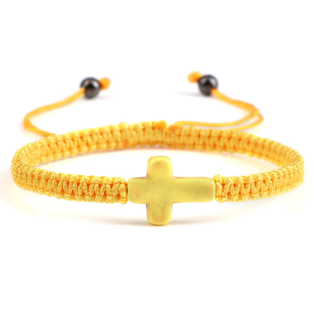 Colourful Faith: Hand Woven Cross Bracelet – Macrame Adjustable