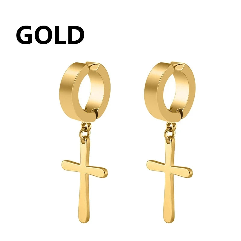 Edgy Expression: Cross & Stars No-Piercing Ear Clip Collection