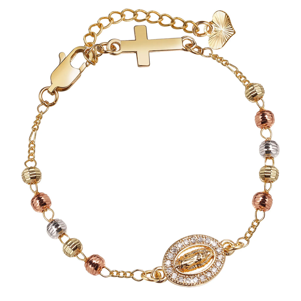 Divine Devotion: Rosary Bracelet with Virgin Mary & Cross – Stainless Steel