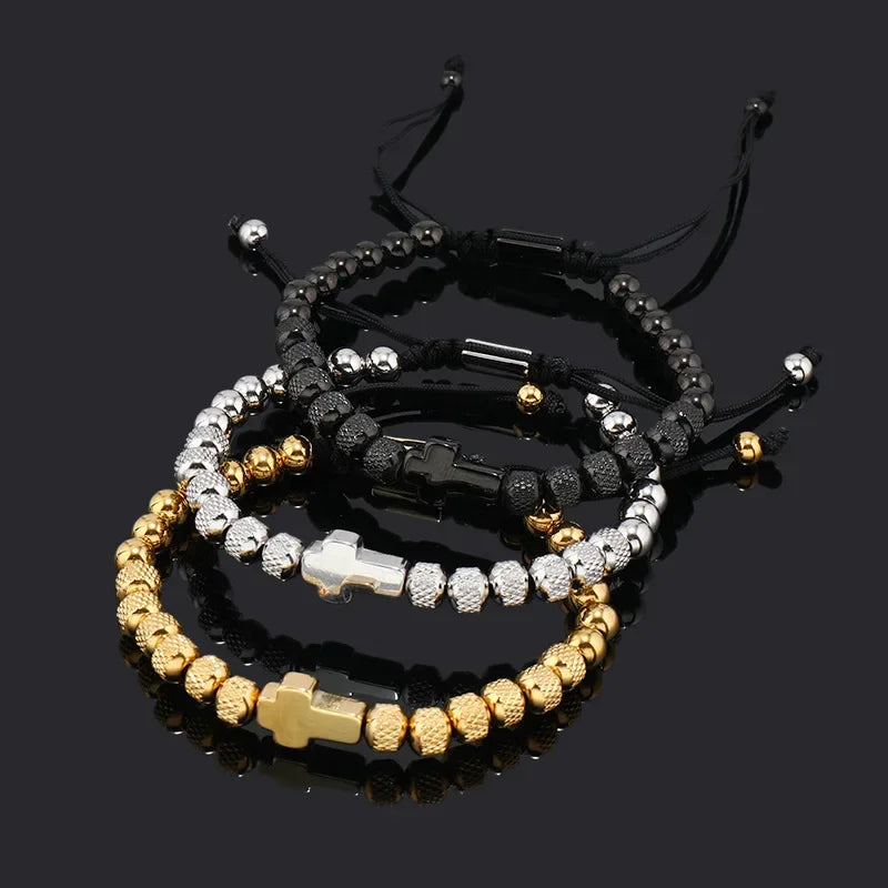 Built Tough: Gold or Silver Tone Cross Charm Bracelet – Stainless Steel Beaded Design