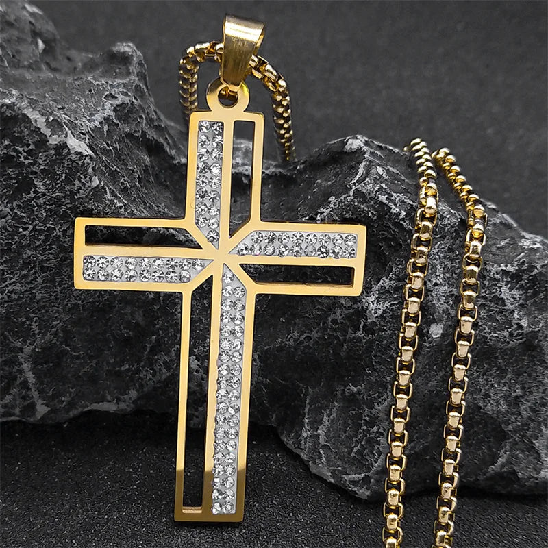 Gold cross pendant with chain